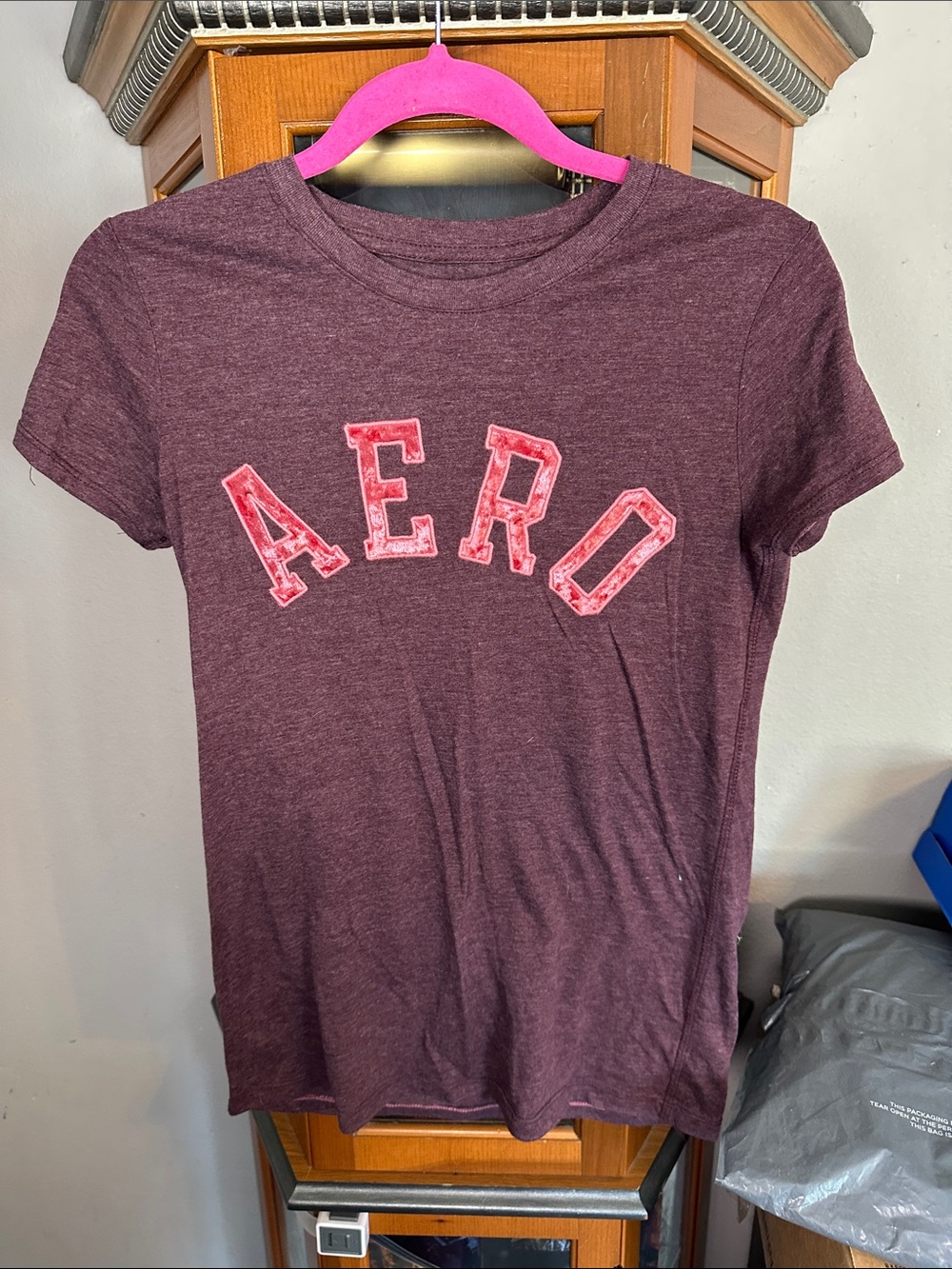 Aeropostale Maroon Graphic Tee with Pink Lettering